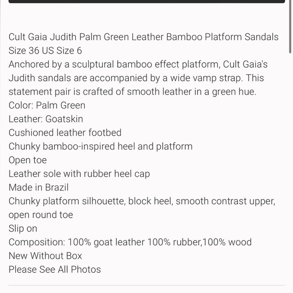 Cult Gaia Judith Leather Bamboo Platform Slide Sandals Green/Tan Womens 6.5 NWOT - Picture 13 of 14